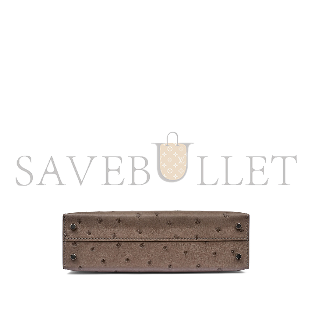 H**mes master gris tourterelle ostrich mini kelly ii  palladium hardware (19*12*5.5cm)